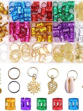 190pc Multicolor Hair Cuffs Charms Braids Locs Jewelry Set